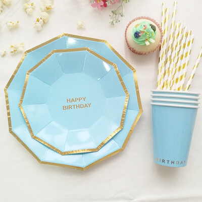 

FANLUS Hot Gold Happy Birthady Disposable Tableware Sets Paper Cup Pantsuit For Birthday Parties Barbecue Wedding Celebrations