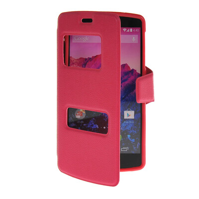 

MOONCASE View Window Leather Side Flip Pouch Hard board Shell Back чехол для LG Google Nexus 5 Hot pink