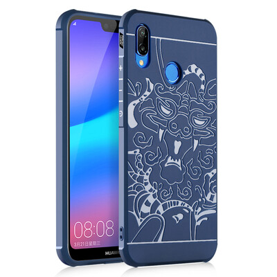 

Goowiiz Phone Case For Huawei P20 LiteNova 3e Carved Dragon Thin Matte soft Silicone Prevent falling