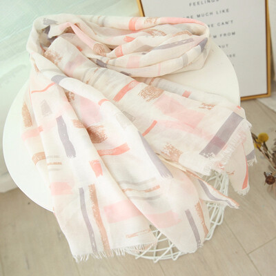 

Guttavalli Women Fresh Solid Geometric Long Shawl Female Stripes Wrap Summer Chevron Bohemia Line Plaid Cotton Fringes Scarves