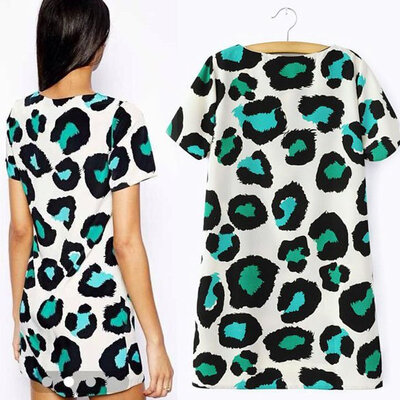

Womens Hot European Style Green Leopard Dress Sexy Chiffon Dress
