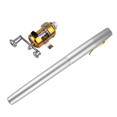 

Mini Portable Aluminum Alloy Pocket Pen Shape Fish Fishing Rod Pole With Reel Gold
