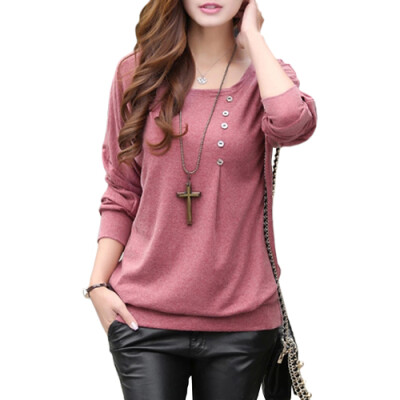 

CT&HF Women Fashion Leisure T-Shirt Temperament Sweet Loose Long-Sleeved T-Shirt Contracted Personality Pure Color Cotton Tops