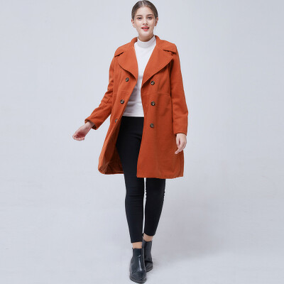 

BURDULLY European Style Elegant Solid Womens Khaki Woolen Coats Winter 2018 Black Double breasted Coat Turndown Collar Overcoat