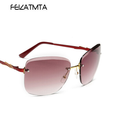 

FEIZATMTA Женские солнцезащитные очки Новый бренд Cat Eye Rimless Eyewear Солнцезащитные очки Gradient Fashion Female Vintage oculos de sol feminino
