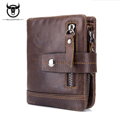 

BULL CAPTAIN Cow Leather Men Wallet Fashion Coin Pocket Brand Trifold Multifunction Men Purse High Quality Male Card ID Holder