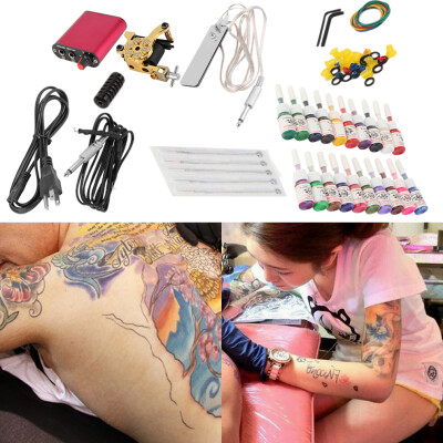 

New Tattoo Machines Gun Equipment Power Supply 20 Color Ink Cup Tattoo Set