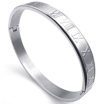 

Hpolw Mens/Womens silver Stainless Steel Classic Roman Numeral circular Bracelet