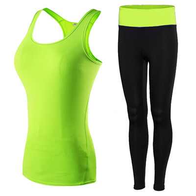 

Quickly Dry Sexy Girls Yoga Sport Suit Pant SportswearTankTops Fitness Tights Yoga