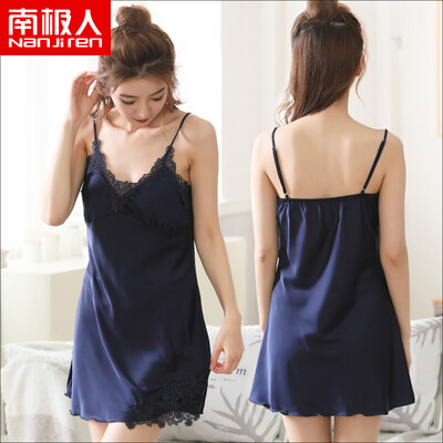 

Antarctic nightdress female summer sweet short-sleeved sling pajamas ladies Korean lace thin section home service sexy pajamas champagne L