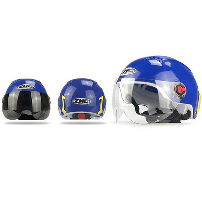 

ZHC electric car helmet men&women battery car full face helmet electric bicycle female riding helmet Harley models half helmet four seasons lens summer code blue