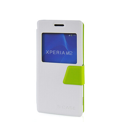 

MOONCASE View Window Leather Side Flip Pouch Ultra Slim Shell Back Case Cover for Sony Xperia M2 White