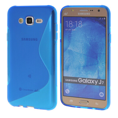 

MOONCASE Galsxy J7 Case  - Line Flexible Durable Silicone Gel TPU Skin Slim Case Cover for Samsung Galsxy J7 Blue