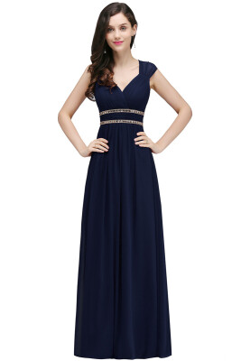 

Chiffon Long Evening Dresses Bridesmaid Beaded Crystal Ruched Formal Women Evening Dresse