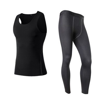 

Running Set Wicking Sport Suit Sleeveless Vest T-Shirt Pant Gym MenS Sportswear