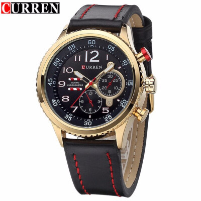 

CURREN2017 New Genuine Leather Strap Gold Business Watch Quartz Luxury Sport Watch Men Brand Watch relogio masculino 8179