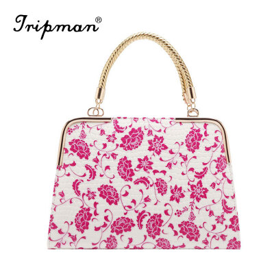 

Tripman 2016 New Leather Women Floral Shoulder bag Top Grade Female Totes Brand Shell Bag Bolsas Feminina Chinese National Style Porcelain Handbag