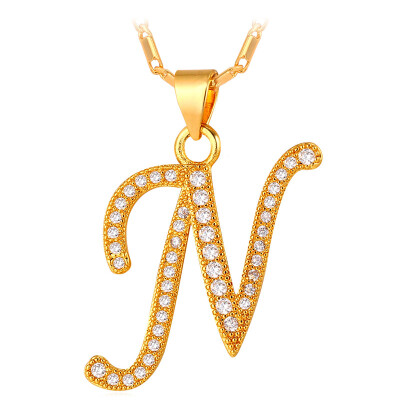 

U7 Capital Initial Letter N Necklace Women Valentines Platinum / Gold Plated 2016 New Fashion Alphabet Letter Pendant Charm