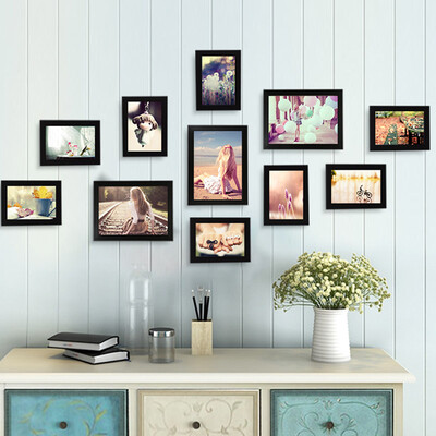 

photo wall imitation wood photo frame wall paint wall picture frame wood color picture frame European hang frame wall set bac