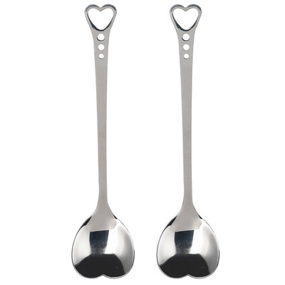 

UpperX 2pcs Stainless Steel 55 inch Heart Shaped Spoon for Slimline Dinner Rice Espresso Coffee Mixing Silver