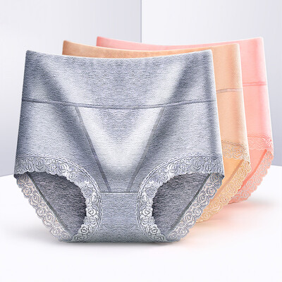 

Dream time 4 strips waist triangle pants cotton fabric lace ladies underwear 4258 gray skin light purple light pink XL