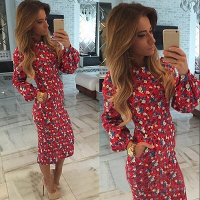 

Lovaru ™ print sheath women dress full regular o-neck mid-calf for casual 2015 popular new arrival