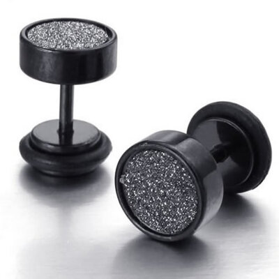 

Hpolw Mens Stainless Steel Carbon Fiber Stud Earrings, 8mm, Black