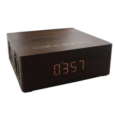 

Q5 Clock Wooden Bluetooth Speaker Home 12W High Power Subwoofer Phone Computer Alarm Sound Support AUX USB TF Card