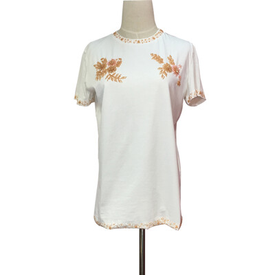 

New fashion nail bead heavy duty casual wear Lady White Short Sleeve Top Coat