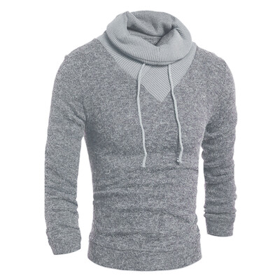 

New Foreign Trade Mens Fashion Turn Down Collar Sweaters Boutique Drawstring Hedging Solid Sweater Kniting Sweater