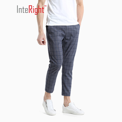

INTERIGHT casual pants mens check nine points casual pants gray blue check  30 yards