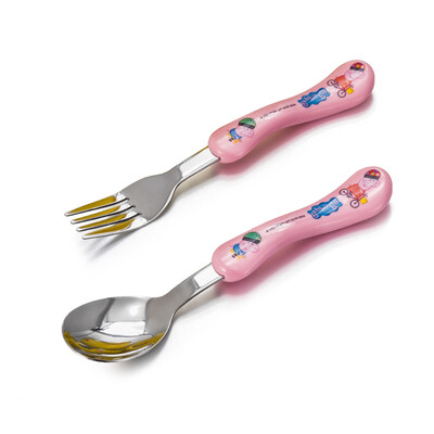 

TAFUCO Childrens Tableware Korea Imported Pig Peggy Baby Tableware Supplement Food Spoon Baby Spoon Child Spoon Fork Pink