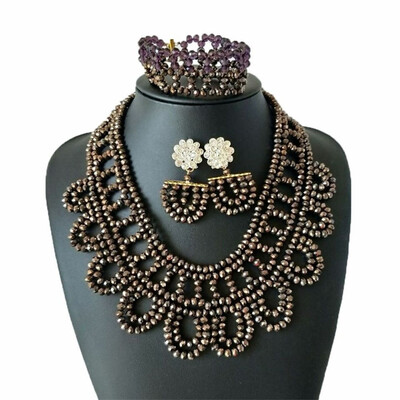 

Handmade Red And White Color Jewelry Nigerian Bride Bridal Crystal Beads Statement Necklace African Wedding Jewelry Set For Women