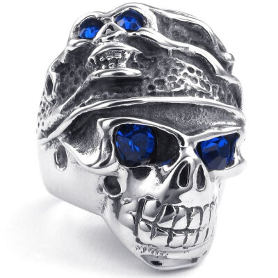 

Hpolw Mens Stainless Steel charm Blue crystal eyes men Ring, Gothic Tribal Skull Band sapphire ring