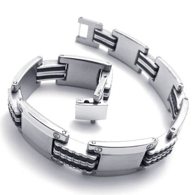 

Hplow Jewelry Mens Stainless Steel Rubber Spring-ring-clasps Bracelet an perfect in workmanship Polished colorfast Links Wrist