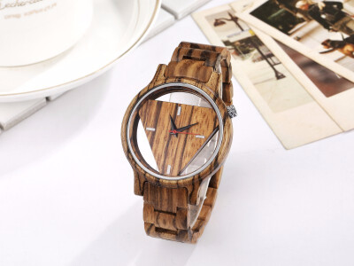 

Zebra Wooden Watch Men Full Wooden Hollow Design Man Quartz Wristwatches Simple Triangle Dial Bracelet Hand-made Wood Male Clock