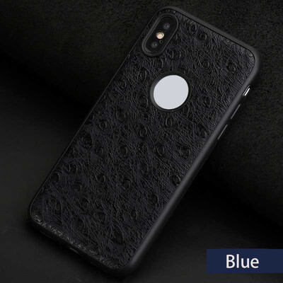 

Genuine Leather Phone Case For iPhone X Ostrich Texture Back Cover Show logo For 7 8 Plus Cases