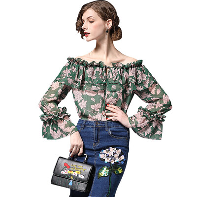

BURDULLY Loose Floral Printed Chiffon Blouse 2018 New Women Tops Long Sleeve Summer Shirts For Ladies Ruffled Blouses Elegant