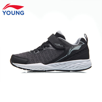 

Li Ning official flagship store childrens shoes mens big childrens sports shoes shock absorption wear Li Ning cloud bottom Velcro children running shoes YKFN052-3 standard black rock gray 34