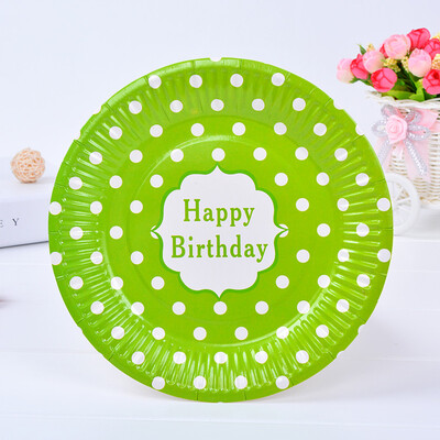 

FANLUS Disposable 7 x 7" Fun-Filled Birthday Party "Happy Birthday" Round Dot Dessert Plates 8 Piece Cake plates Multi Color