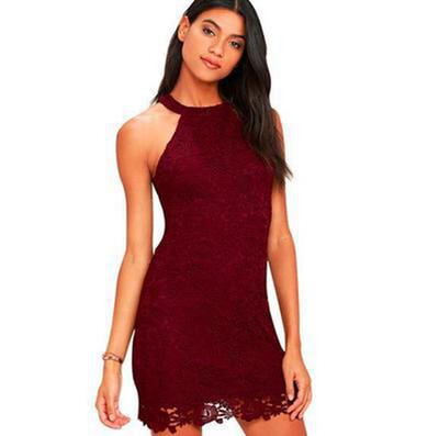 

Try Everything Summer Elegant Pencil Dress Women 2018 Sheath Halter Lace Dress Sleeveless White Party Mini Dress Ladies Dresses