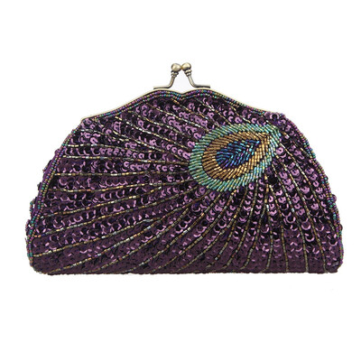 

Fawziya Peacock Clutch Sequins Kiss Lock Womens Evening Handbag