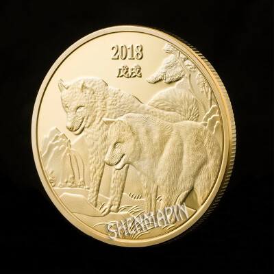 

Chinese characteristics zodiac dog commemorative coin Lucky animal coins travel gifts gold-plated silver