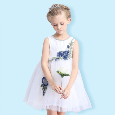 

2018 Princess Flower Girl Dress for Wedding Handmade Flowers Girls Pagenat Dress Prom Gown Rose print kids clothes