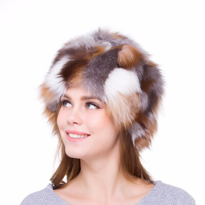 

Womens Autumn&Winter Festival Hat Warm Charm Natural Fox Hat Multicolor Mosaic Design 2018 New Hot Sale Discount Favorite