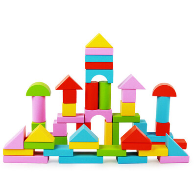

New Wooden Baby Toys 50pcs Colorful Wooden Blocks Baby Educational Toys