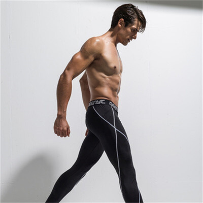 

Mens fashion line running high elastic leggings fitness pants Quick-drying compression pro basketball leggings