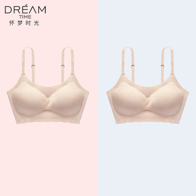 

Dream time 2 pieces gathered bra without rims running shockproof seamless comfort girl sports seamless bra 812 black skin color