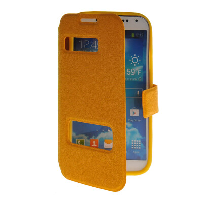 

MOONCASE View Window Leather Side Flip Pouch Stand Shell Back Case Cover for Samsung Galaxy S4 I9500 Yellow