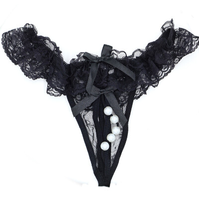 

Nine-color life-free thong lady black lace lace pearl open underwear underwear lingerie code T pants